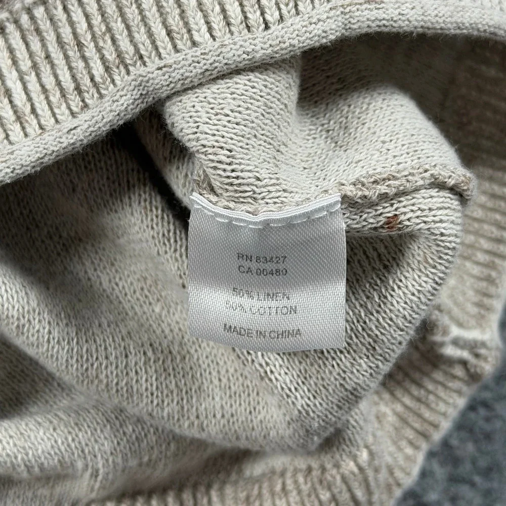 Williams & Kent Sweater Mens 2XL Tan Linen Cotton Knit Crewneck Pullover Ribbed